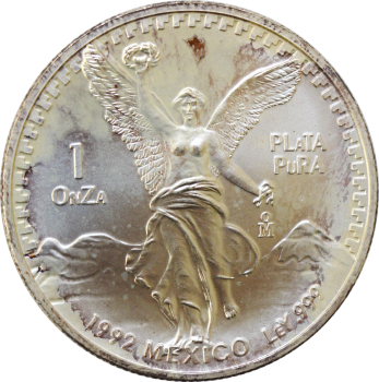 Мексика 1 онза 1992 г., UNC, "Серебряная инвестиционная монета "Свобода"
