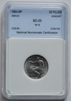 Венгрия 50 филлеров 1965 г., NNC MS-66, 'Народная Республика (1949-1989)'