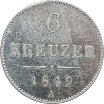 Австрия 6 крейцеров 1849 г. A, UNC, "Австрийская Империя (1806 - 1857)"