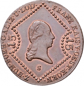 Австрия 15 крейцеров 1807 г. S, NGC AU58, "Император Франц II (1806 - 1835)"