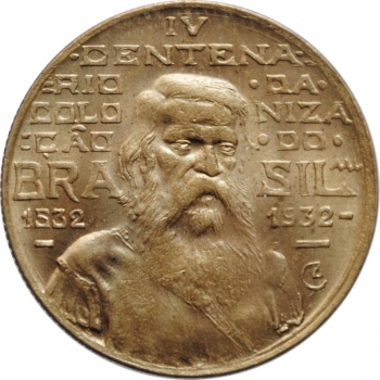 Бразилия 500 рейсов 1932 г., NGC MS67, "400 лет колонизации Бразилии" Top Pop