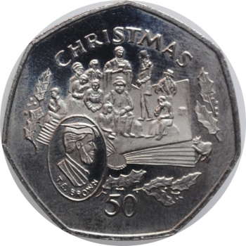 Остров Мэн 50 пенсов 1997 г., UNC, "Рождество"