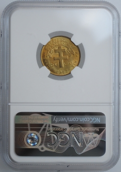 Французская Экваториальная Африка 50 сантимов 1942 г. SA, NGC MS65, "Колония Франции (1942 - 1958)"
