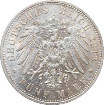 Пруссия 5 марок 1913 г., AU, "Король Вильгельм II (1888 - 1918)"