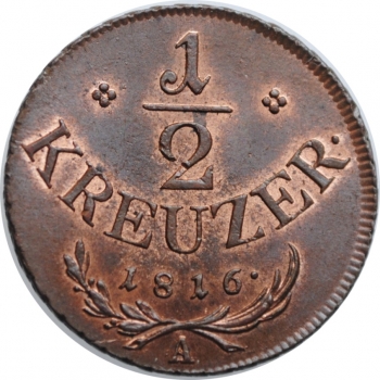Австрия 1/2 крейцера 1816 г. A, UNC, "Император Франц II (1806 - 1835)"