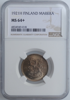Финляндия 1 марка 1921 г. H, NGC MS64+, "Финляндская Республика (Suomi) (1918 - 1962)"
