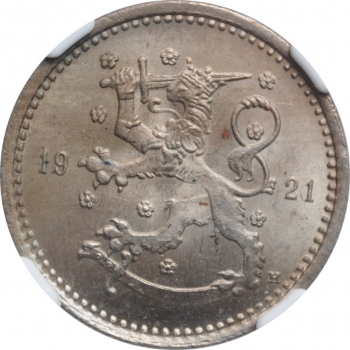Финляндия 1 марка 1921 г. H, NGC MS64+, "Финляндская Республика (Suomi) (1918 - 1962)"