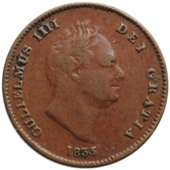 Великобритания 1/3 фартинга 1835 г., XF, "Король Вильгельм IV (1831 - 1837)"