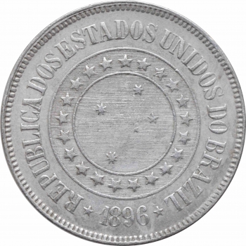 Бразилия 200 рейсов 1896 г., UNC, "Первая Республика (1889 - 1942)"