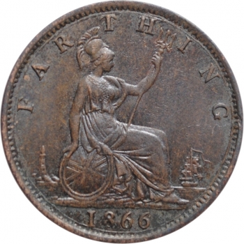 Великобритания 1 фартинг 1866 г., XF-UNC, 'Королева Виктория (1838-1901)'