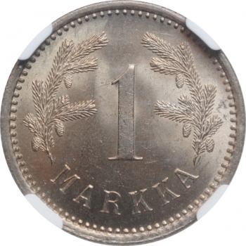 Финляндия 1 марка 1921 г. H, NGC MS64+, "Финляндская Республика (Suomi) (1918 - 1962)"