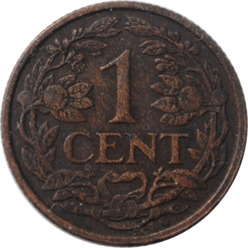 Нидерланды 1 цент 1924 г., XF, "Королева Вильгельмина (1890 - 1948)"