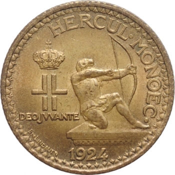 Монако 1 франк 1924 г., UNC, "Князь Луи II (1922 - 1949)"