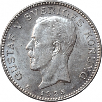 Швеция 1 крона 1925 г. W, UNC, "Король Густав V (1908 - 1950)"