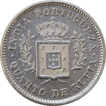 Индия - Португальская 1/4 рупии 1881 г., UNC Details, "Король Луиш I (1861 - 1889)"
