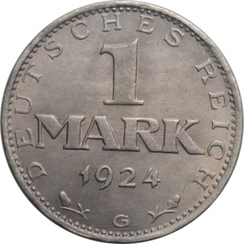 Германия 1 марка 1924 г. G, UNC, 'Веймарская Республика (Марка) (1919 - 1925)'