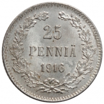 Финляндия 25 пенни 1916 г. S, BU, "Император Николай II (1895 - 1917)"