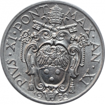 Ватикан 20 чентезимо 1932 г., UNC, "Папа Пий XI (1929 - 1938)"