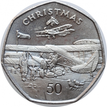 Остров Мэн 50 пенсов 1985 г. AA, BU, "Рождество"