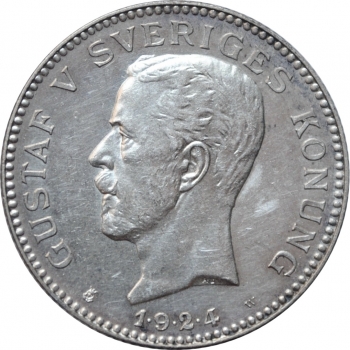 Швеция 1 крона 1924 г. W, UNC, "Король Густав V (1908 - 1950)"
