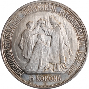 Венгрия 5 крон 1907 г., NGC MS64+, "40 лет со дня коронации Франца Иосифа I"