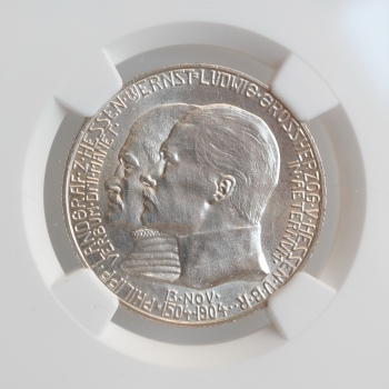 Гессен 2 марки 1904 г., NGC UNC Details, "400 лет со дня рождения Филиппа I Великодушного"