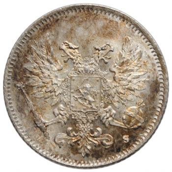 Финляндия 25 пенни 1917 г. S, BU, "Император Николай II (1895 - 1917)" без короны