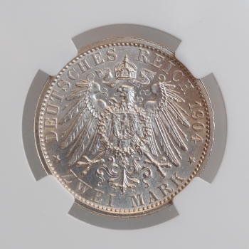 Гессен 2 марки 1904 г., NGC UNC Details, "400 лет со дня рождения Филиппа I Великодушного"
