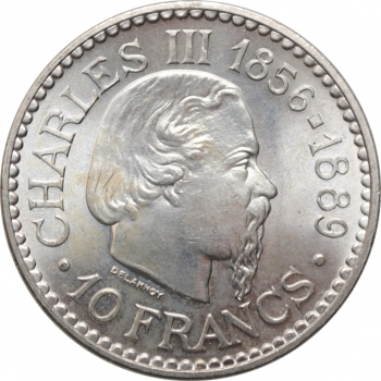 Монако 10 франков 1966 г., BU, "110 лет вступлению на престол Чарльза III"