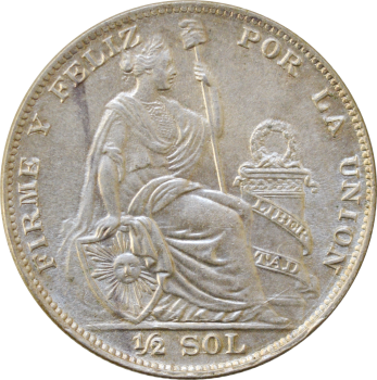 Перу 1/2 соль 1935 г., UNC, "Республика Перу (1918 - 1985)"