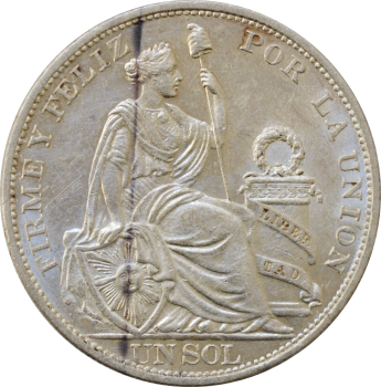 Перу 1 соль 1894 г. TF, UNC, "Республика Перу (1863 - 1917)"