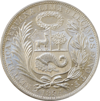 Перу 1 соль 1894 г. TF, UNC, "Республика Перу (1863 - 1917)"