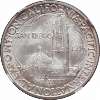 США 50 центов 1936 г. D, NGS MS65, "Калифорнийская Тихоокеанская выставка в Сан-Диего"