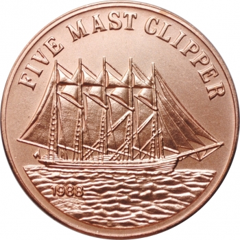 Лаос 10 кипов 1988 г., BU, "Five Mast Clipper" Медь