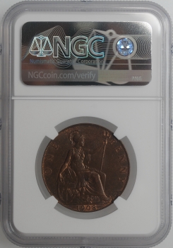 Великобритания 1 пенни 1908 г., NGC MS63 BN, "Король Эдуард VII (1902 - 1910)"