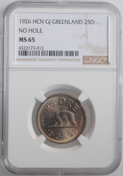 Гренландия 25 эре 1926 г., NGC MS65, "Крона (1926 - 1964)"