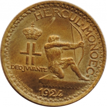 Монако 1 франк 1924 г., UNC, "Князь Луи II (1922 - 1949)"