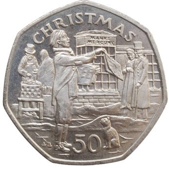 Остров Мэн 50 пенсов 1992 г. AA, UNC, "Рождество"