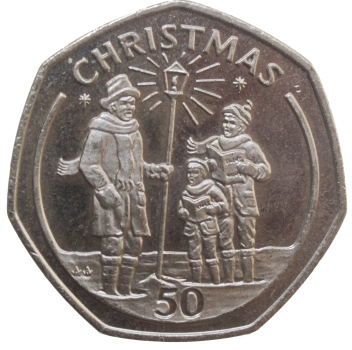 Гибралтар 50 пенсов 1991 г. AA, UNC, "Рождество"