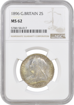 Великобритания 2 шиллинга (флорин) 1896 г., NGC MS62, "Королева Виктория (1838 - 1901)"