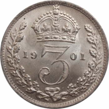 Великобритания (Монди) 3 пенса 1901 г., NGC MS65, "Королева Виктория (1838 - 1901)"