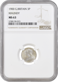 Великобритания (Монди) 3 пенса 1900 г., NGC MS63, "Королева Виктория (1838 - 1901)"