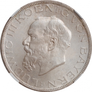 Бавария 5 марок 1914 г., NGC MS64+, "Король Людвиг III (1913 - 1918)"