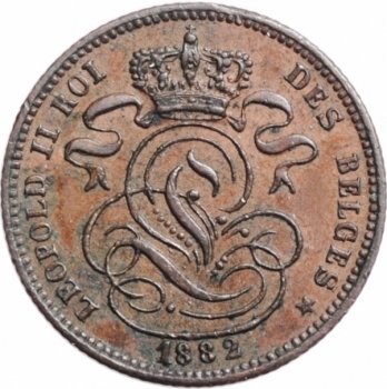 Бельгия 1 сантим 1882 г. DES, UNC, "Король Леопольд II (1865 - 1909)"