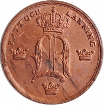 Швеция 1/6 скиллинга 1847 г., NGC MS63 RD, "Король Оскар І (1844 - 1859)"