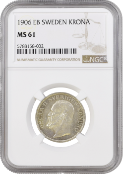 Швеция 1 крона 1906 г. EB, NGC MS61, "Король Оскар II (1873 - 1907)"