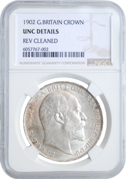 Великобритания 1 крона 1902 г., NGC UNC Details, "Король Эдуард VII (1902 - 1910)"