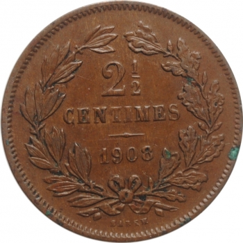 Люксембург 2 1/2 сантима 1908 г., AU, "Герцог Вильгельм IV (1905 - 1912)"