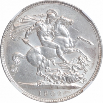 Великобритания 1 крона 1902 г., NGC UNC Details, "Король Эдуард VII (1902 - 1910)"