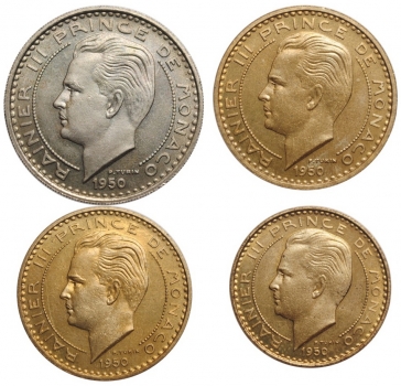 Монако 10, 20, 50, 100 франков 1950, BU ESSAI, "Князь Ренье III (1949 - 2005)"